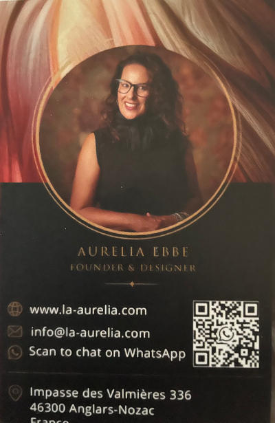 Carte de visite d’Aurelia Ebbe. info@la-aurelia.com