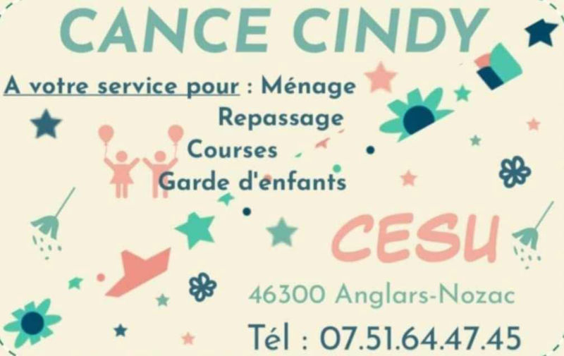 Cindy Cancé à votre service pour ménage, repassage, courses, garde d’enfants. CESU. Tél. : 07 51 64 47 45